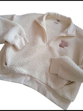 PINK Victoria's Secret Cream Textured Quarter-Zip Pullover